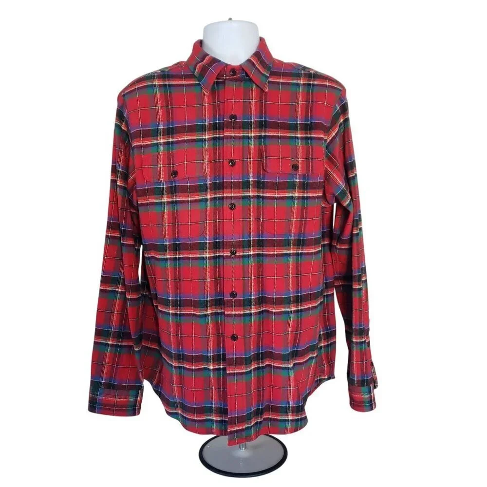 Vtg Polo Ralph Lauren Men's LG Red Plaid Flannel Long Sleeve Work Shirt Gorpcore